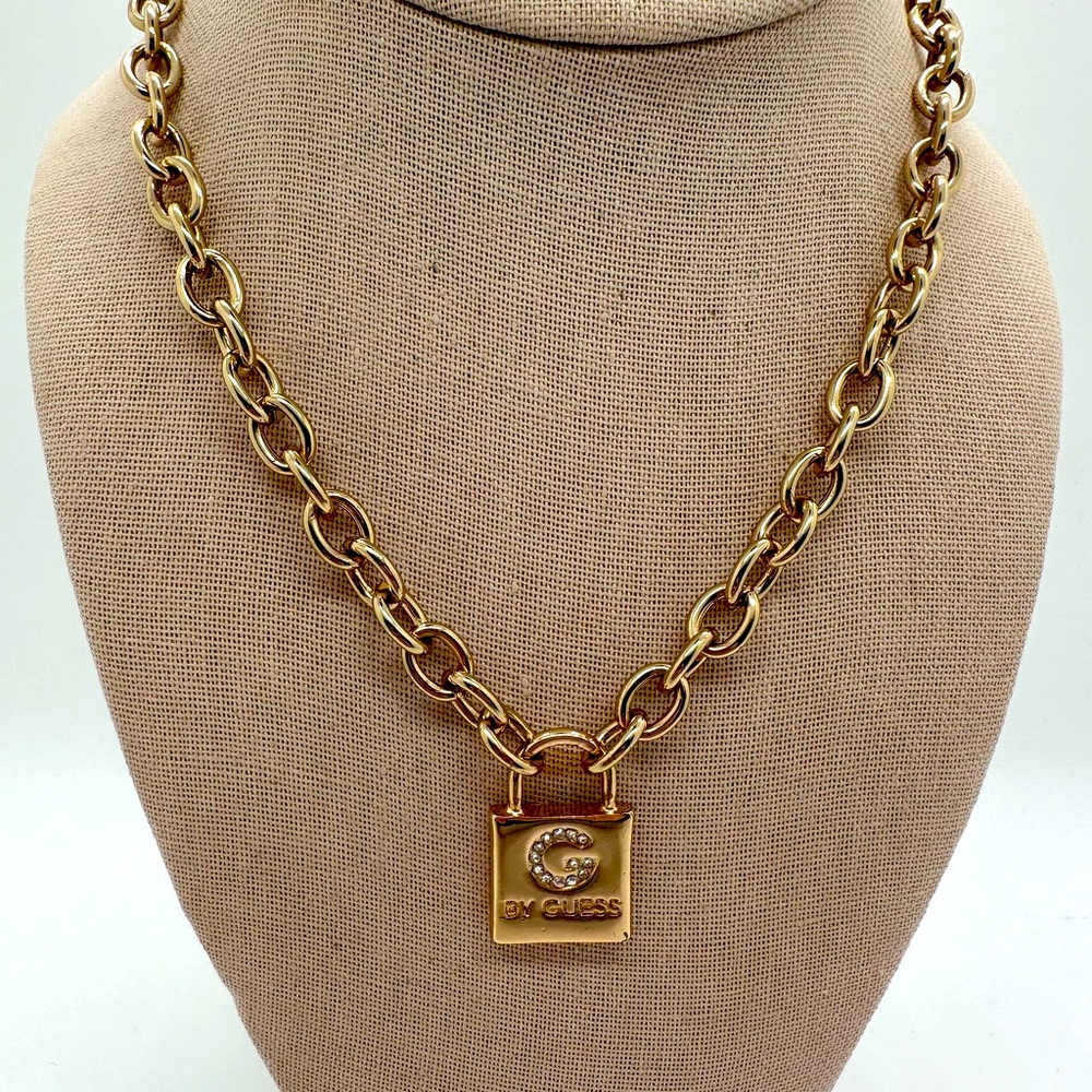 Guess Gold Chain Necklace with Padlock Pendant